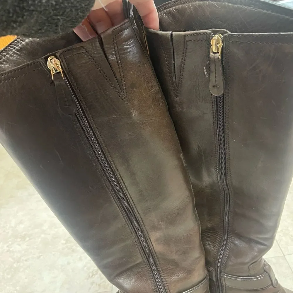 Tory Burch- Brown Bristol Leather Riding Boot with Gold Hardware, Sz 6.5